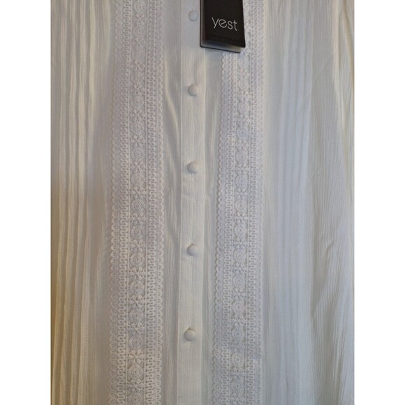 YEST Women's White Gauzy Cotton Button Up Shirt Women's Sz 10 Crochet Bohemian - Picture 9 of 12